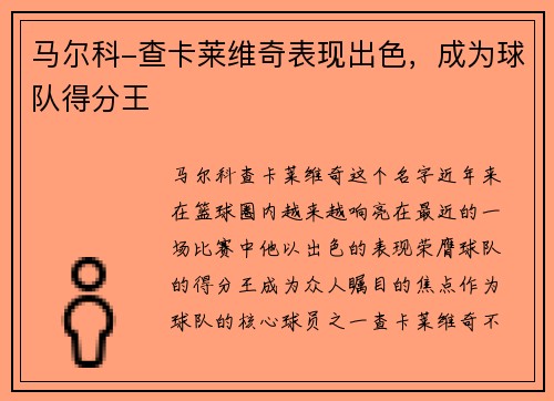 马尔科-查卡莱维奇表现出色，成为球队得分王